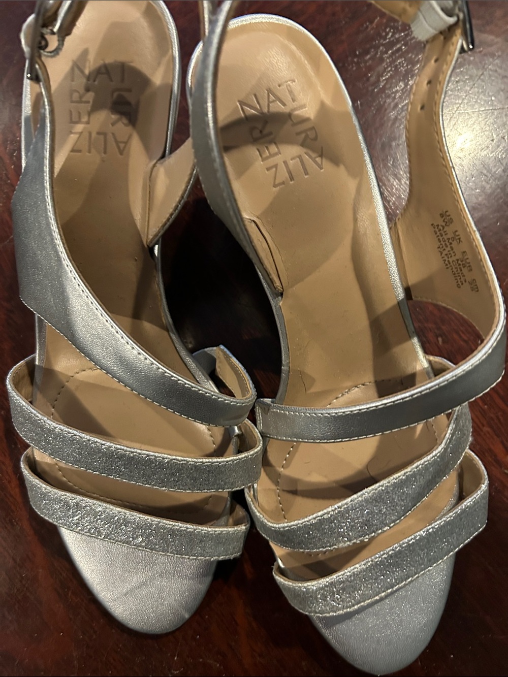 Naturalizer Silver Strappy Sandals - Metallic Glitter Dress Heels